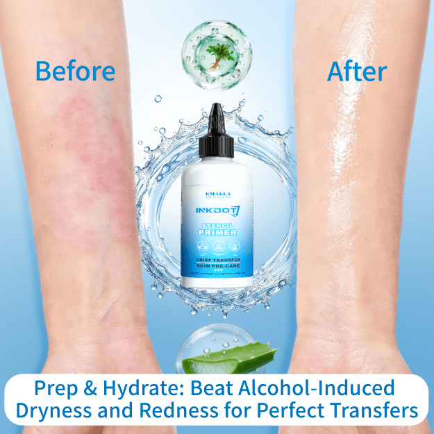 Before-and-after comparison using EMALLA INKDOT Professional Stencil Primer