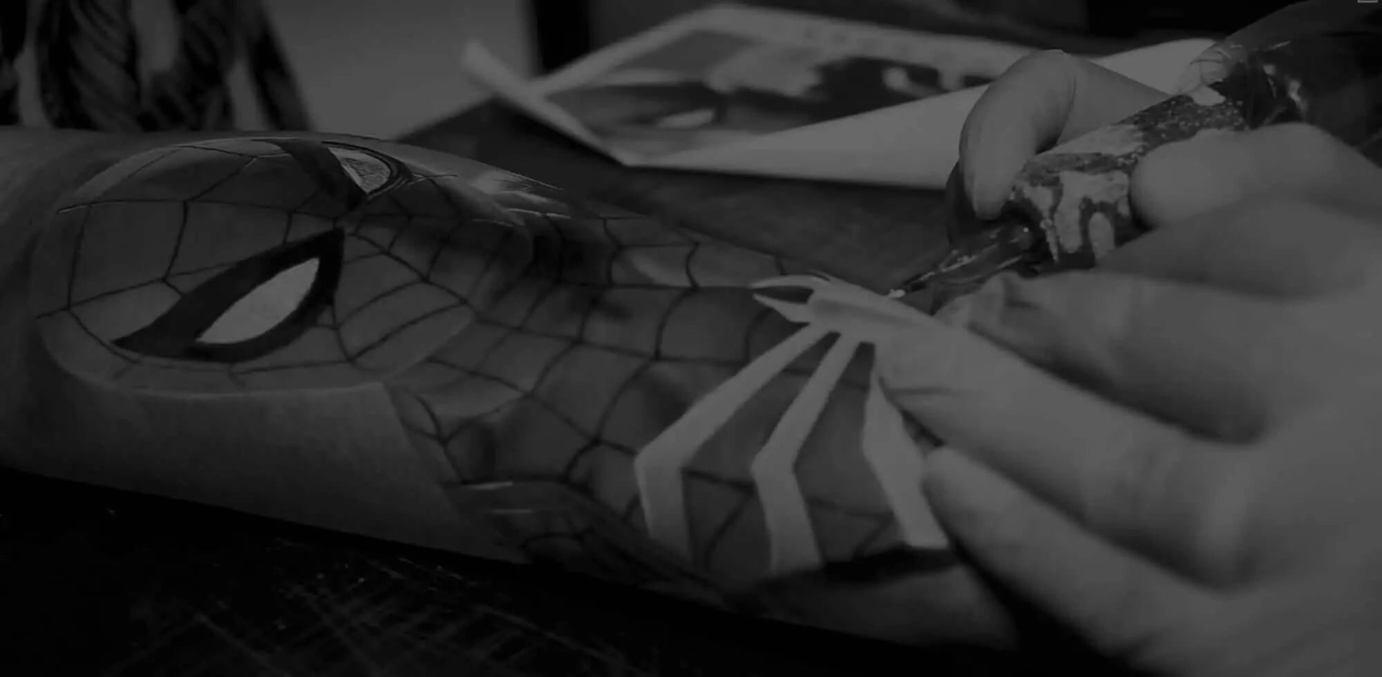 Spider-Man tattoo work created by EMALLA ELIOT cartridges needles