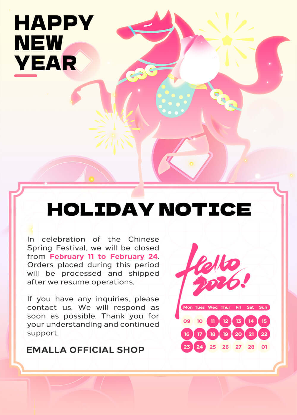 Holiday Notice: Closed Feb 11–24