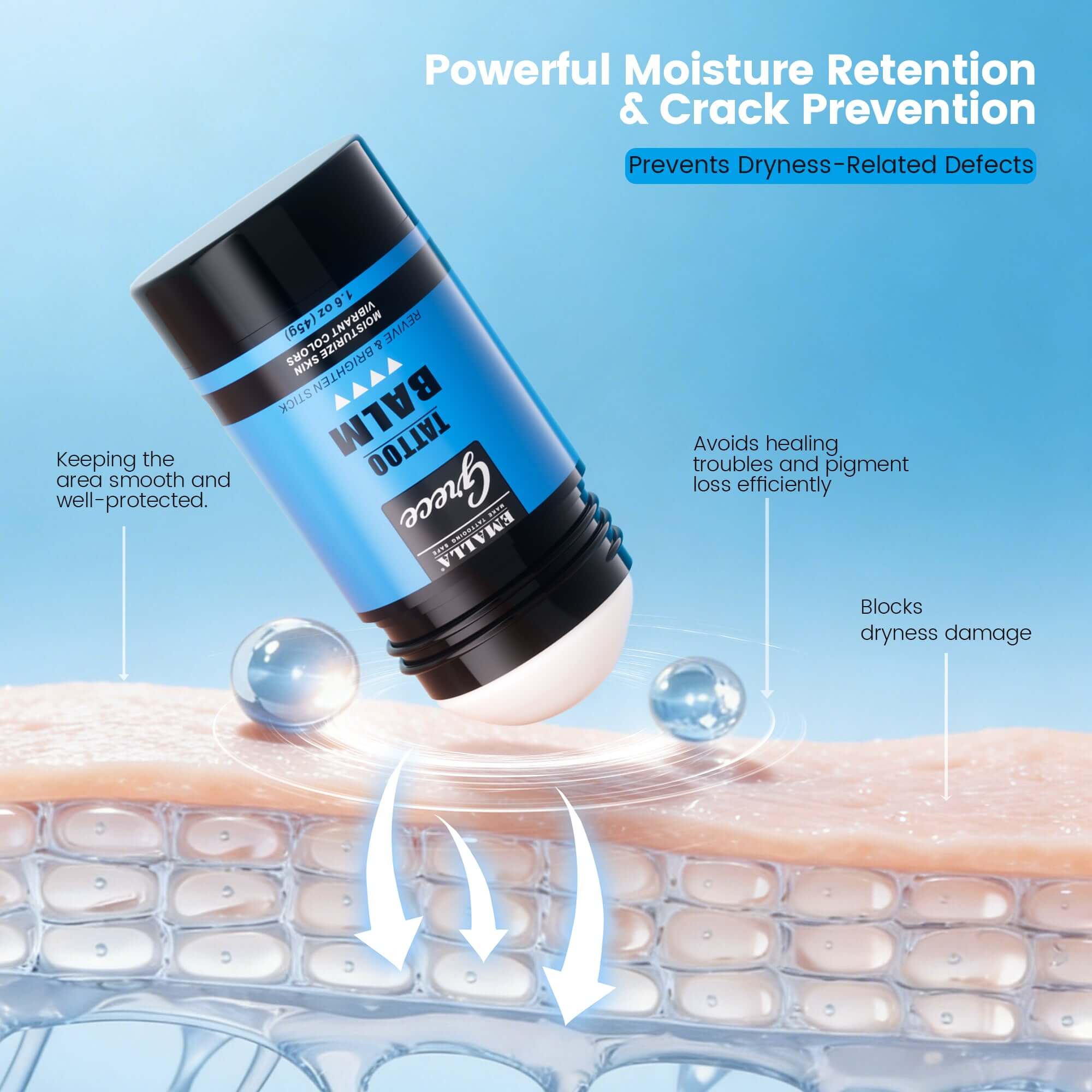 EMALLA Grece Tattoo Balm Stick: Powerful Moisture Retention & Crack Prevention