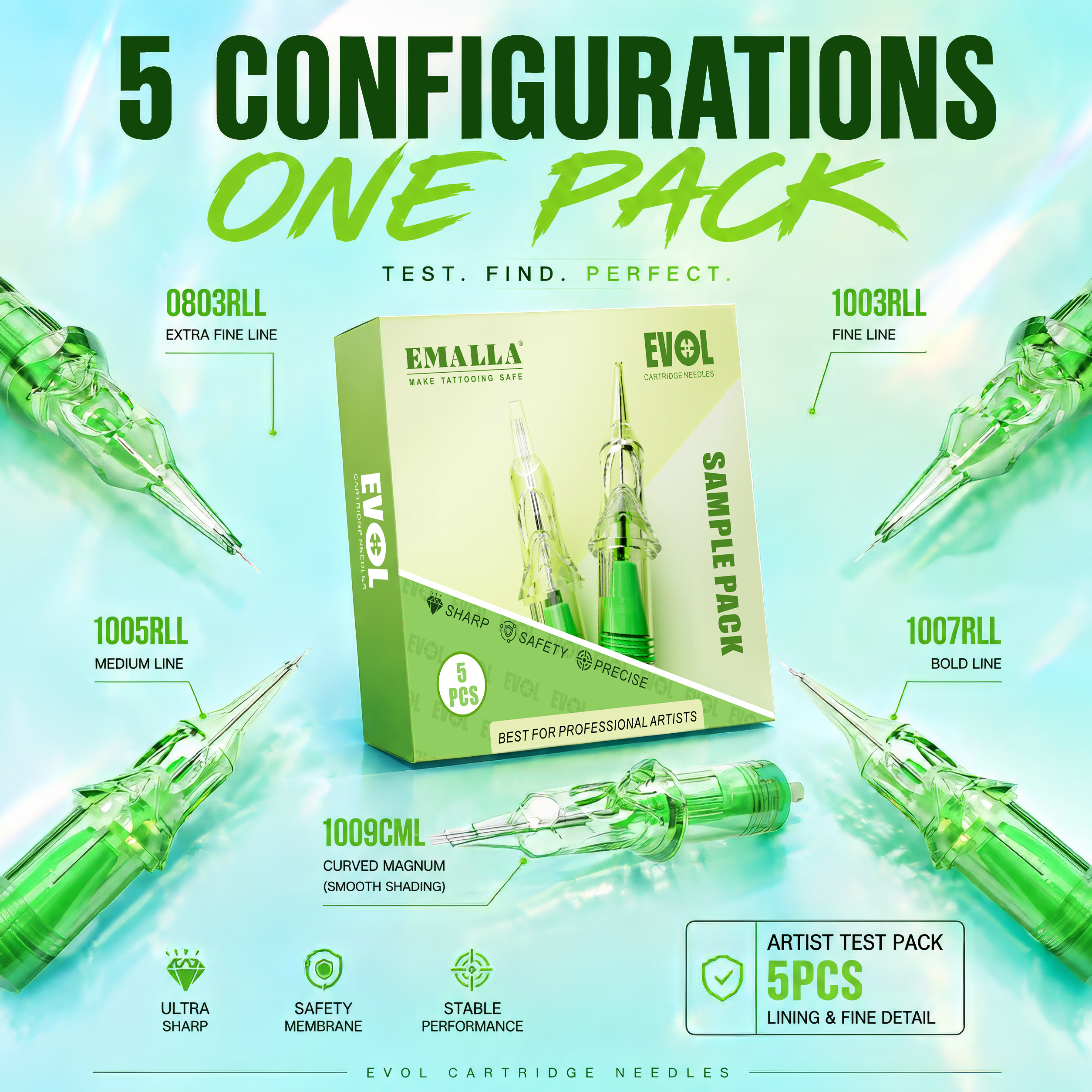 EMALLA Evol Tattoo Cartridge Needles Sample (Box of 5)