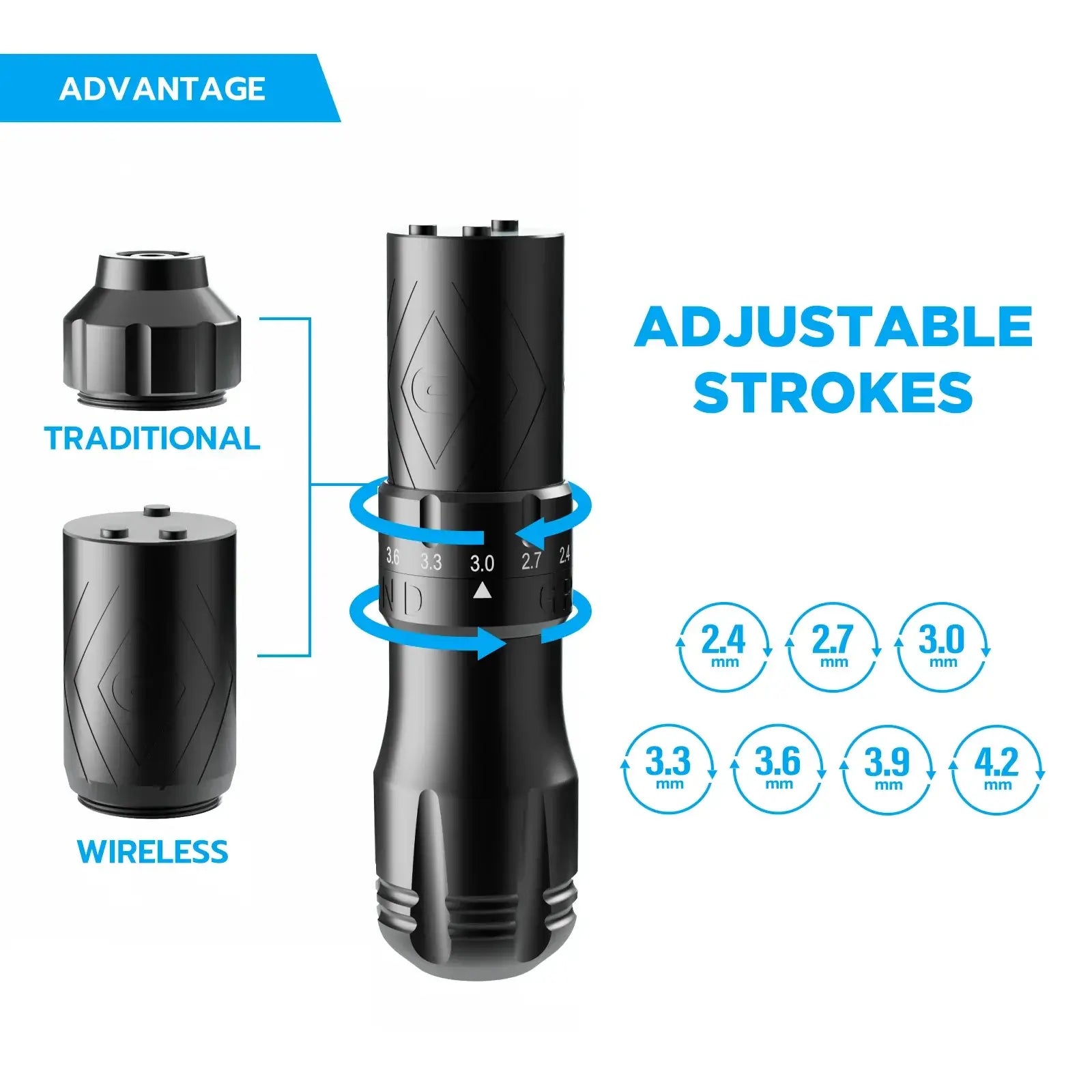 Adjustable strokes of EMALLA GRAND Wireless Tattoo Pen Machine