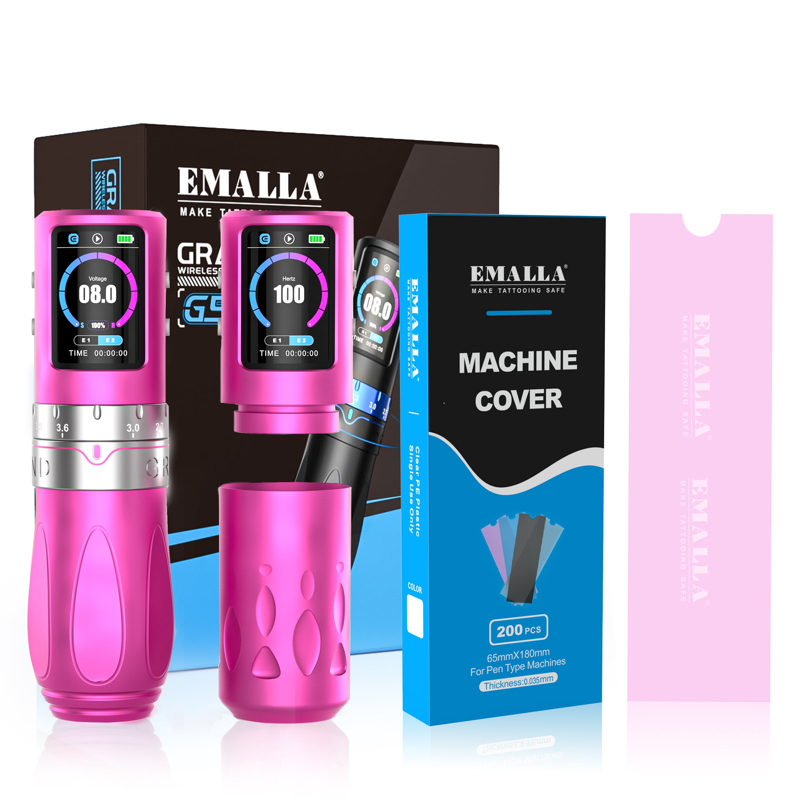 Front view of the EMALLA Grand G5 Pro (Pink) + Pink Covers combo set.