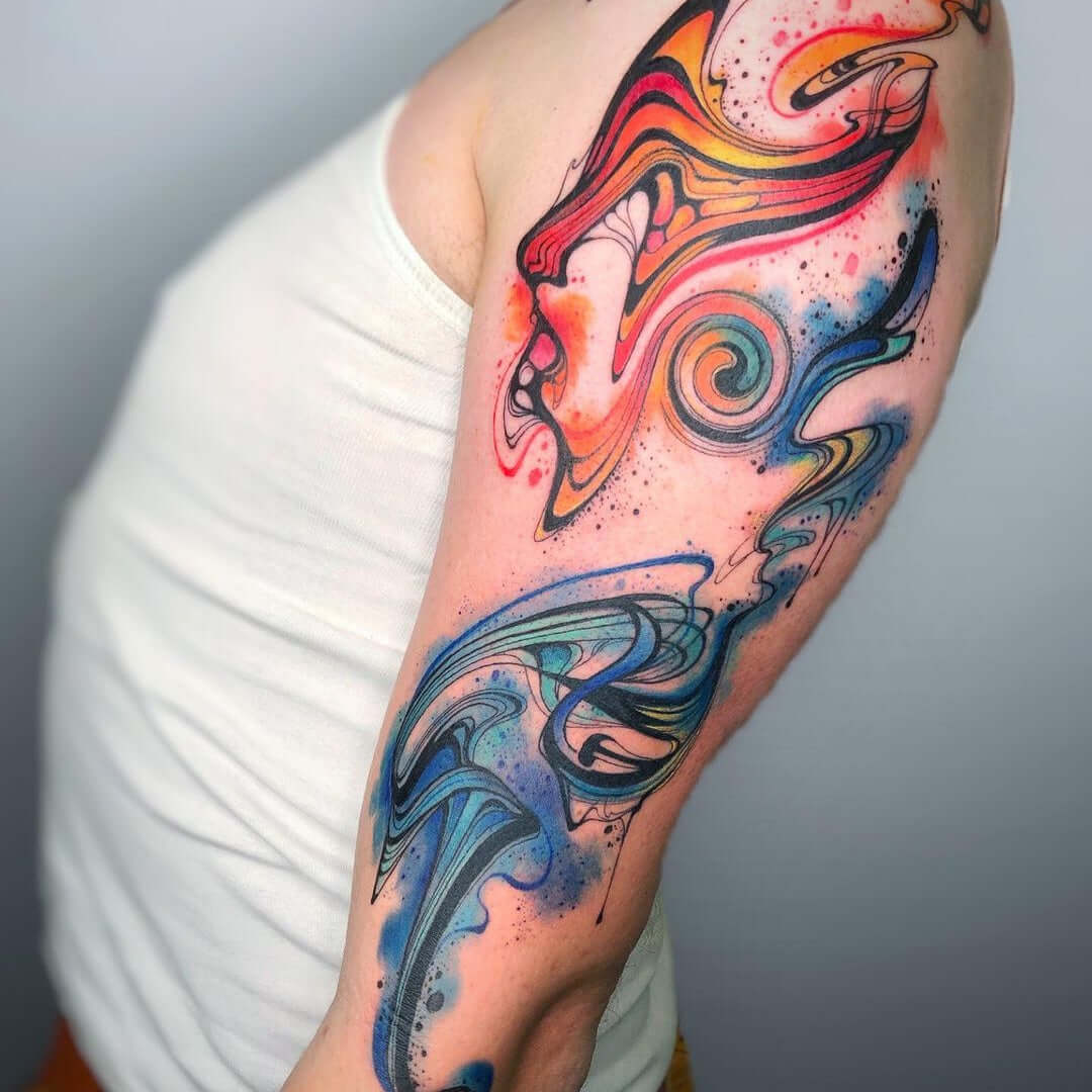 Watercolor abstract liquid artwork on arm by Emalla Eliot Cartridge Needles