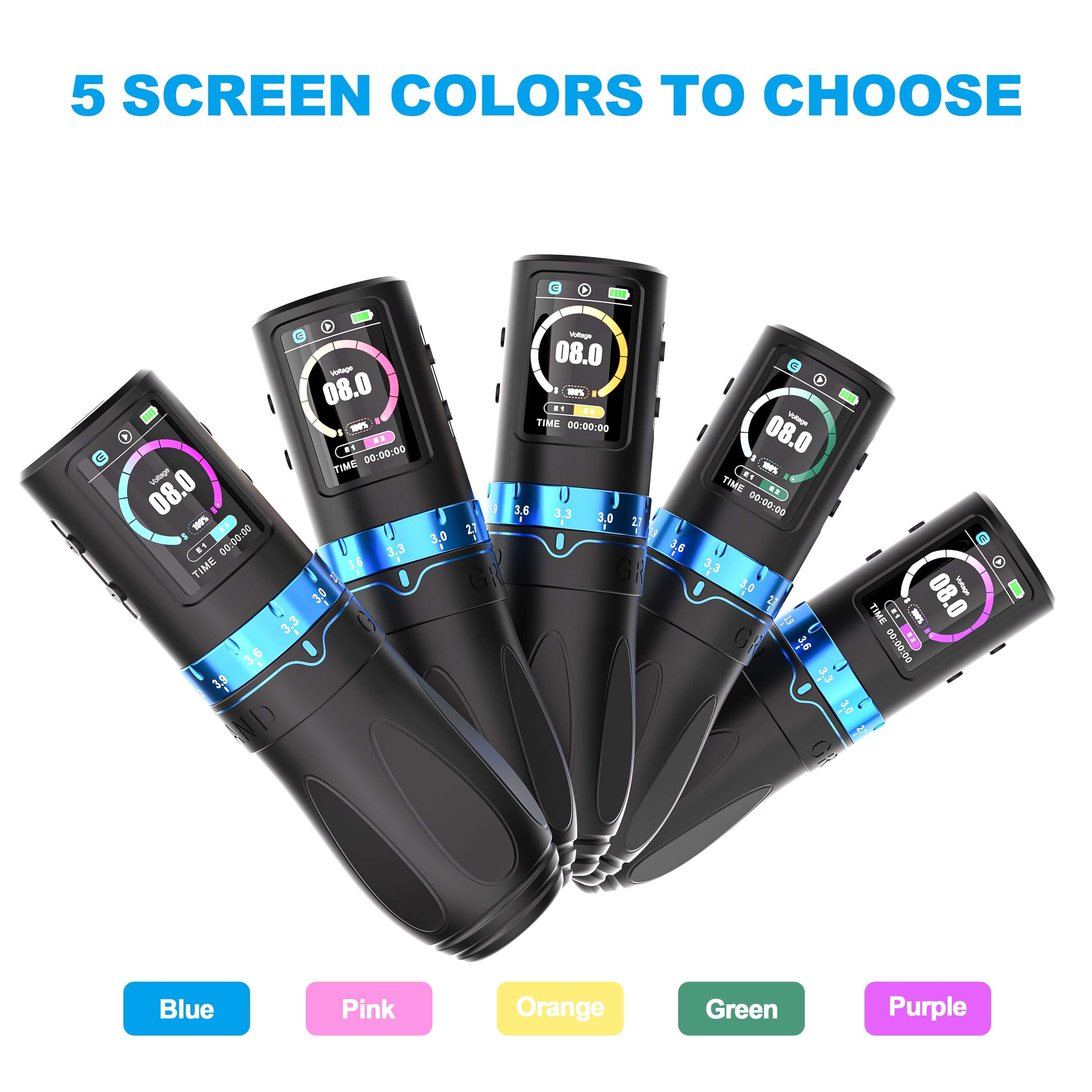 EMALLA Grand G5 wireless tattoo machine: 5 screen colors to choose