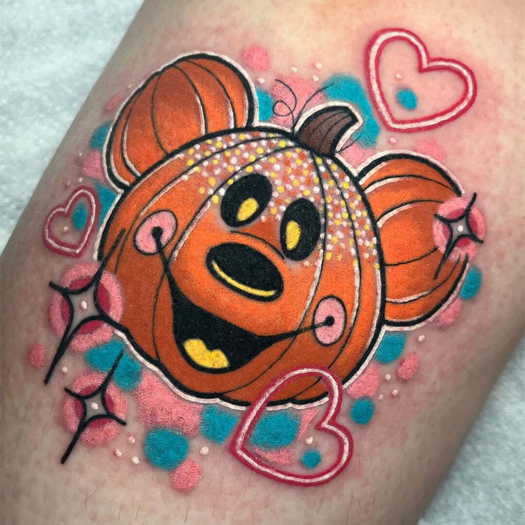 Halloween pumpkin mickey cartoon tattoo with Emalla Eliot Cartridge Needles