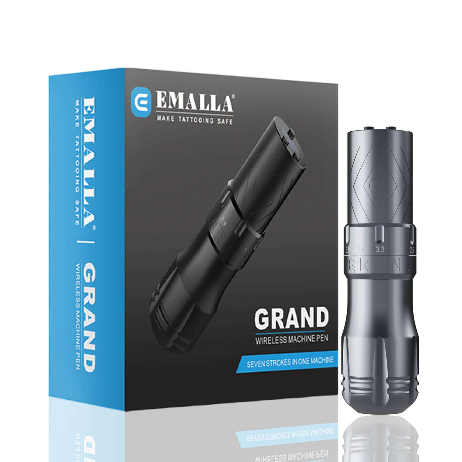 EMALLA Grand G3 Wireless Tattoo Pen Machine (Grey) from front view