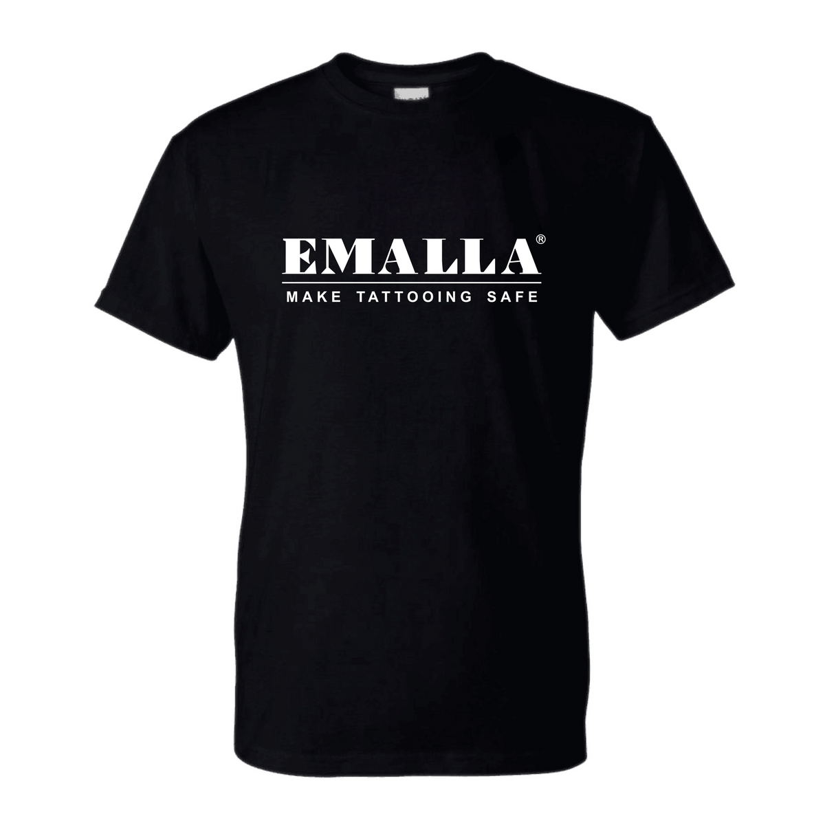Black T-Shirt with white "EMALLA" print on the front is on sale on Emalla Official Website