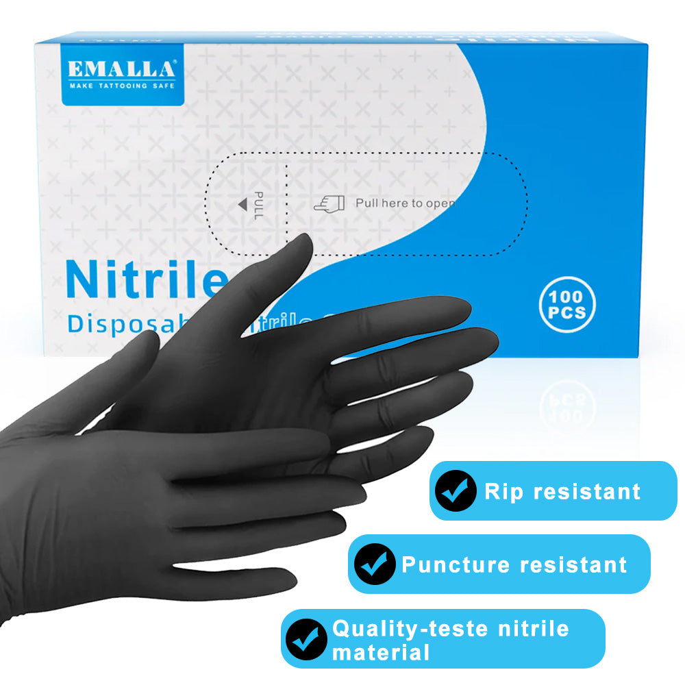 EMALLA Disposable Nitrile Gloves are rip resistant, puncture resistand and made with quality-teste nitrile material