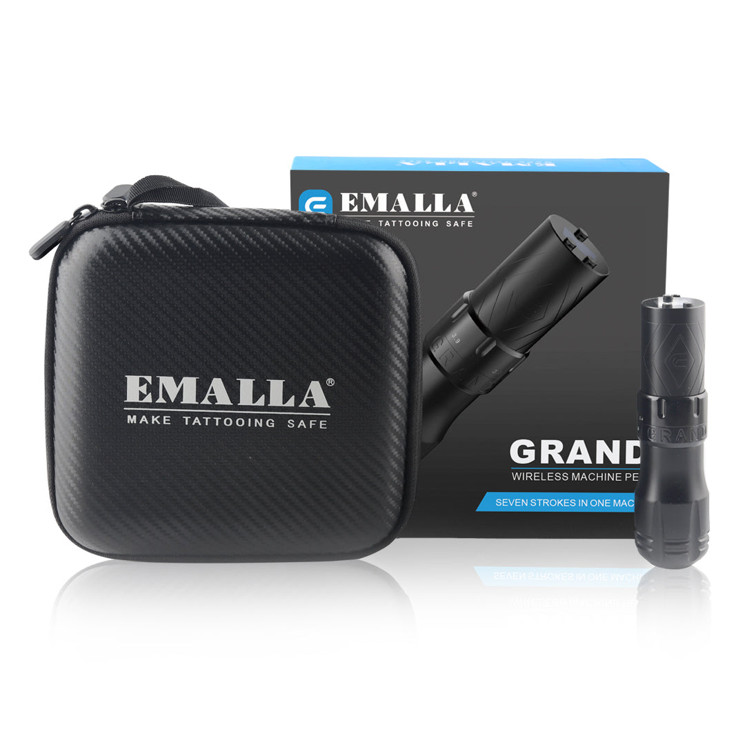 Packeage of EMALLA GRAND Wireless Tattoo Pen Machine (Black) from front view