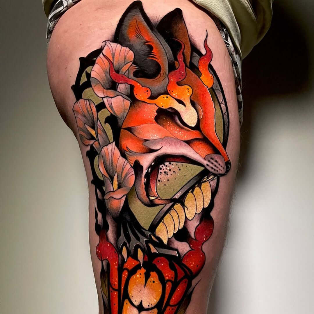 Neotraditional fox tattoo by Emalla Eliot Cartridge Needles