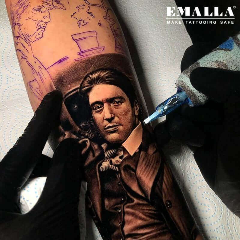 EMALLA Pro Team tattooist is tattooing with EMALLA ELIOT Tattoo Cartridge Needles Magnum