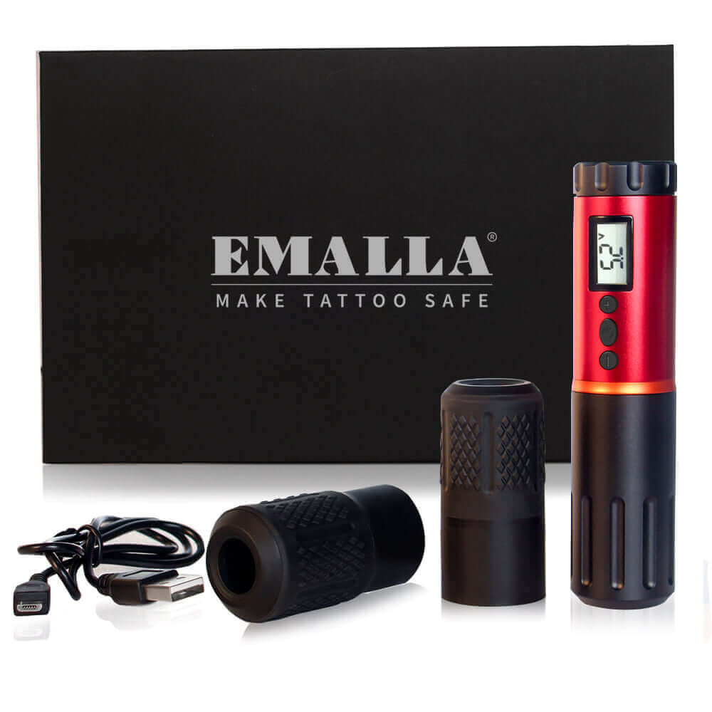 Package list of accessories of EMALLA EAGE Wireless Tattoo Pen Machine