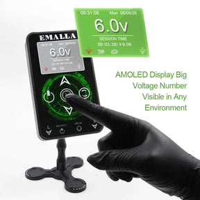 AMOLED display big voltage number visible in EMALLA SOVER Touch Tattoo Power Supply being used