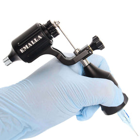 EMALLA PRODX Rotary Tattoo Machine Black being used from front view