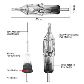  Descriptions of disassembly diagram and specific diameters of Emalla cartridges needles from different views