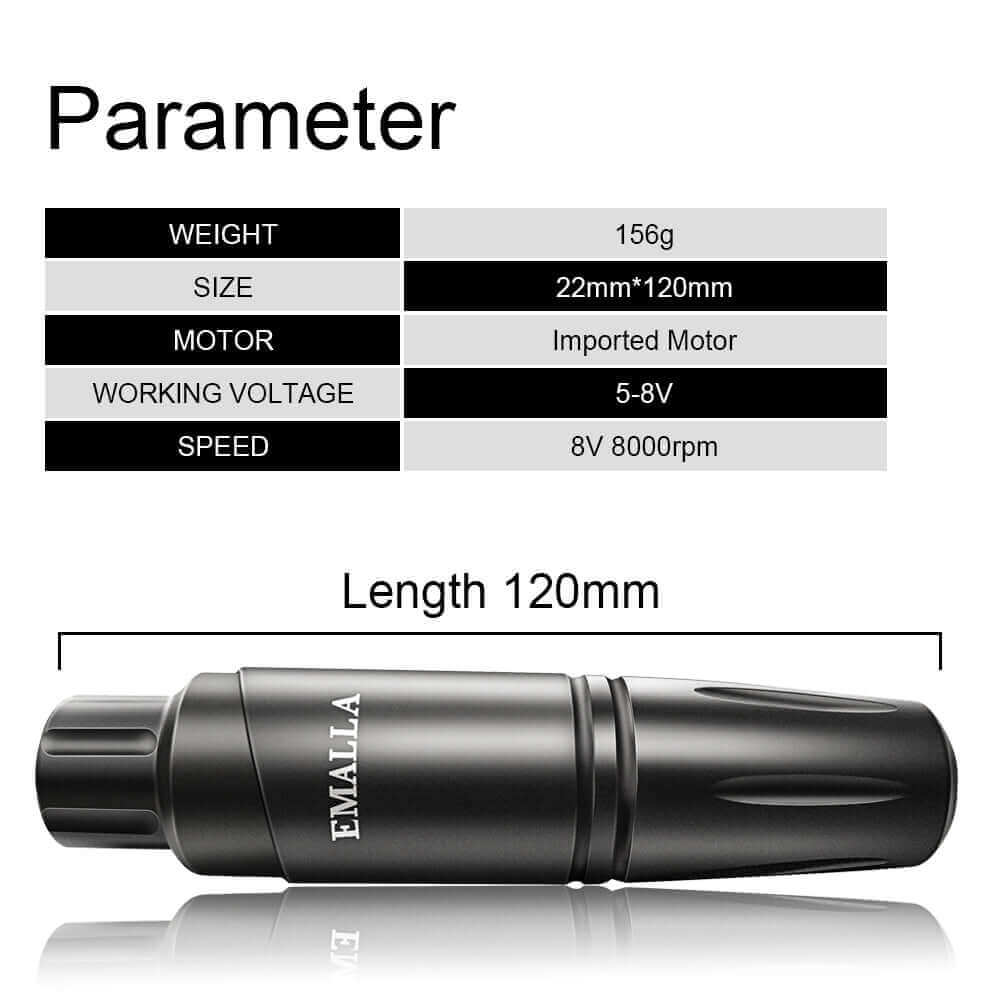 Specific parameter of EMALLA HAVO Tattoo Pen Rotary Machine from side view