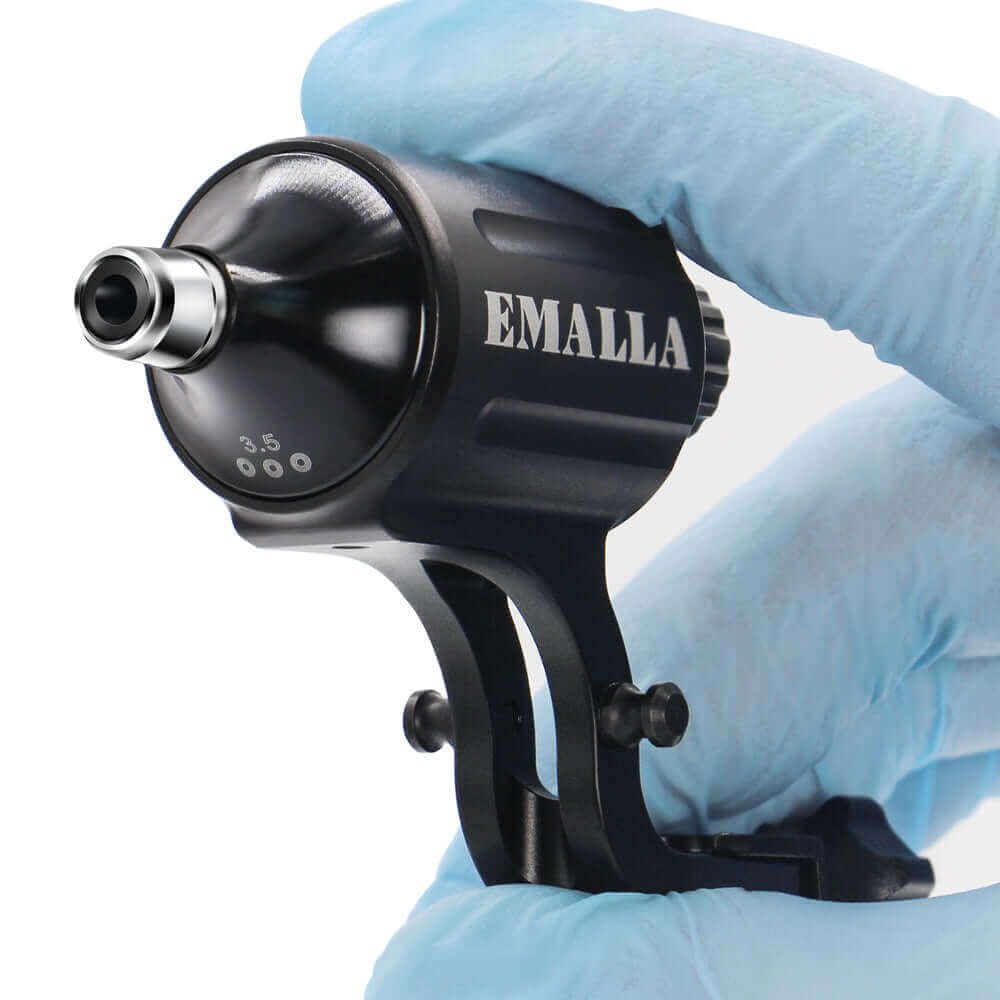 EMALLA PRODX Rotary Tattoo Machine Black being used from side view