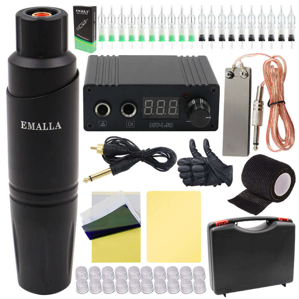 Components of EMALLA Professional Kit - Rotary Tattoo Machine Pen T2 Bundle