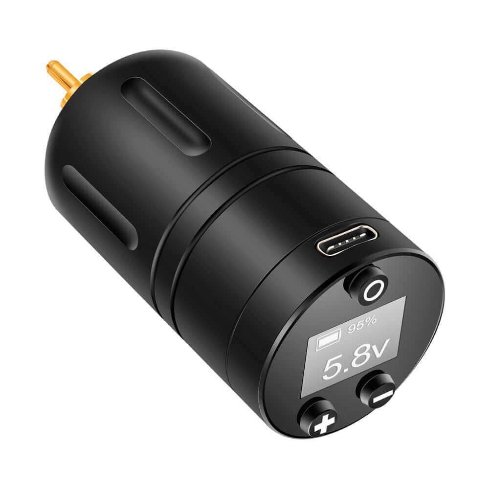 EMALLA Wireless Tattoo Battery Power Supply RCA Connect (1800mAh) from left side view